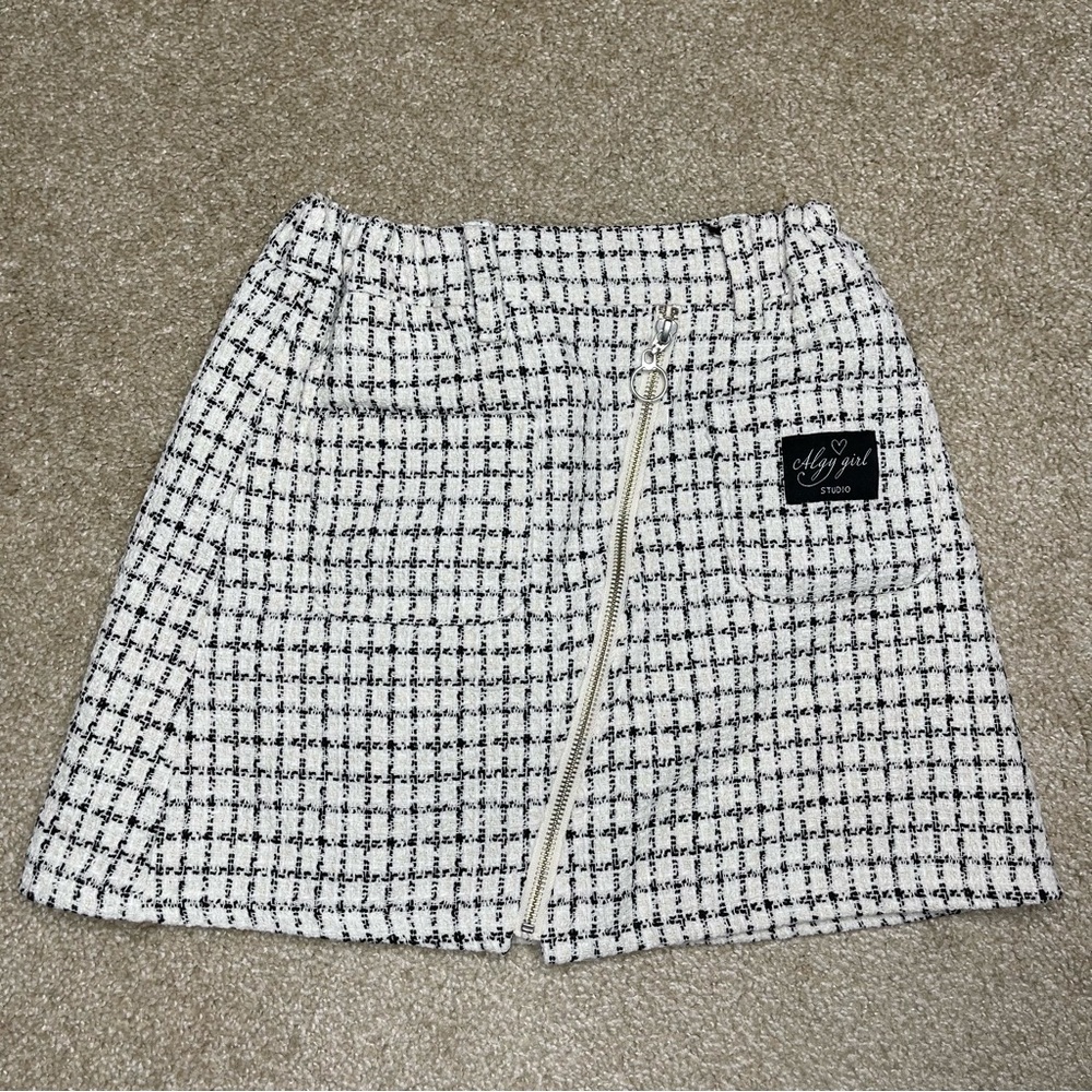 Girls ALGY (Japanese Brand) Black / Cream Plaid Pull-On Lined Skirt Size 160=14